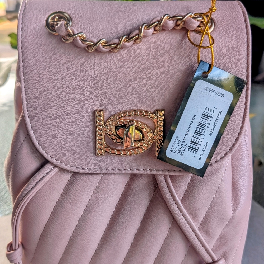 bebe Blush Quilted Backpack with Gold Chain